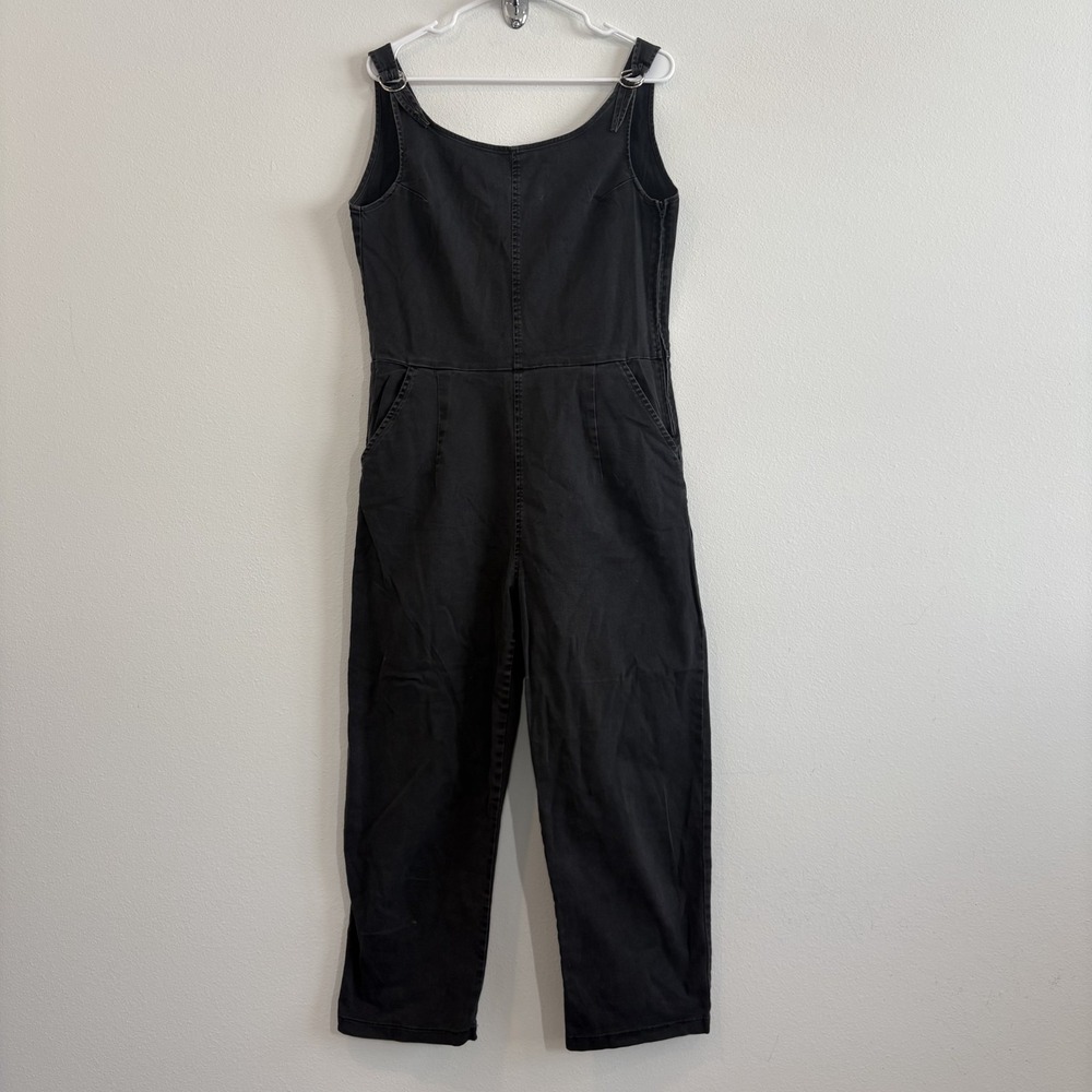 Loup Slate Strap Coveralls Womens Large Black Denim Straight Leg Casual Side Zip